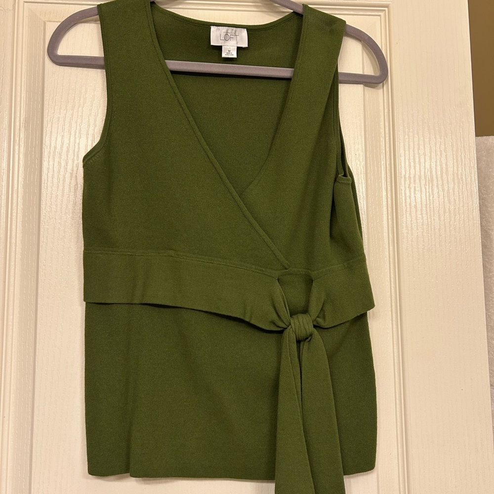 LOFT Forest Green Sleeveless Tie Blouse